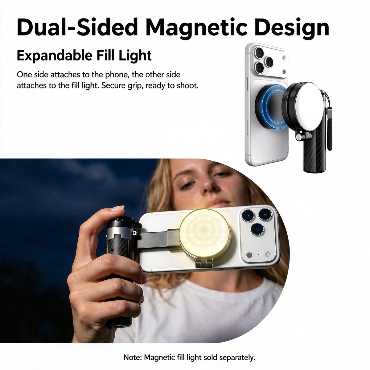 🧲Upgraded magnetic selfie stick – with 360° rotating and adjustable magnetic tripod