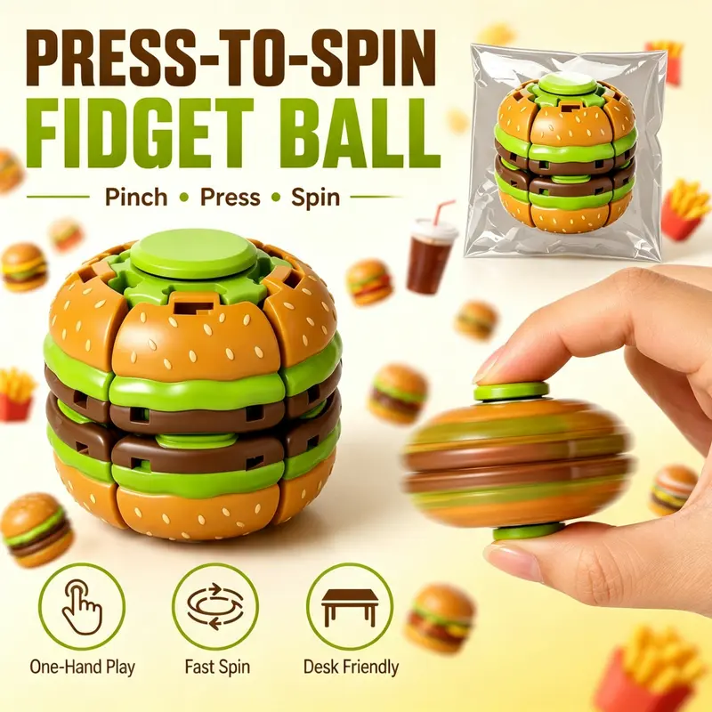 🍔Hamburger-shaped transformable fidget spinner toy