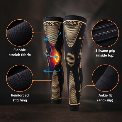 Copper-Infused Full-Leg Compression Sleeve — Unisex Slip-On Athletic Gear (Pair)