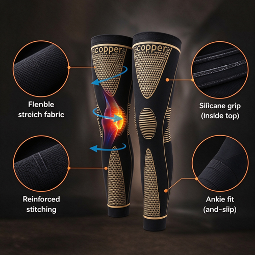 Copper-Infused Full-Leg Compression Sleeve — Unisex Slip-On Athletic Gear (Pair)