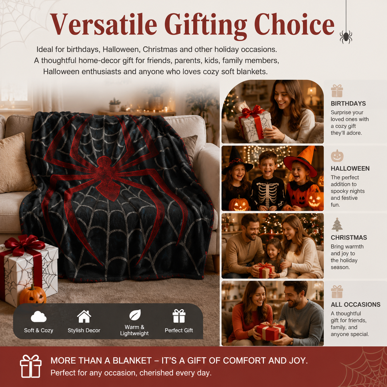 🕷️Ultra-Soft Spider Pattern Flannel Throw Blanket