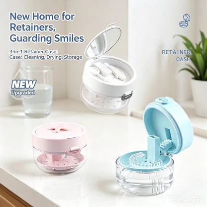 🦷💧 Retainer Cleaner Case Box, With a drainage tray, including a mirror and a brush