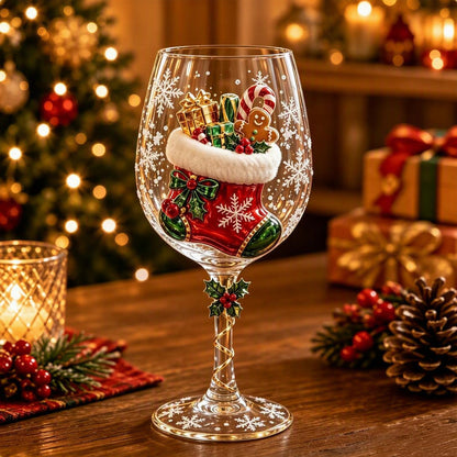 Christmas Art Glass Goblet