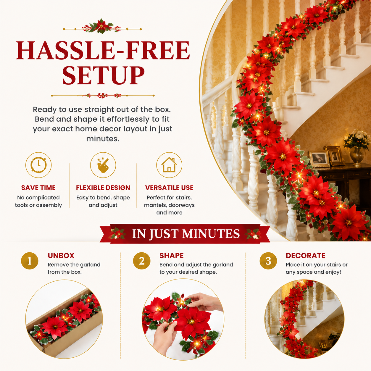 🌹LED Christmas Red and Poinsettia Wreath