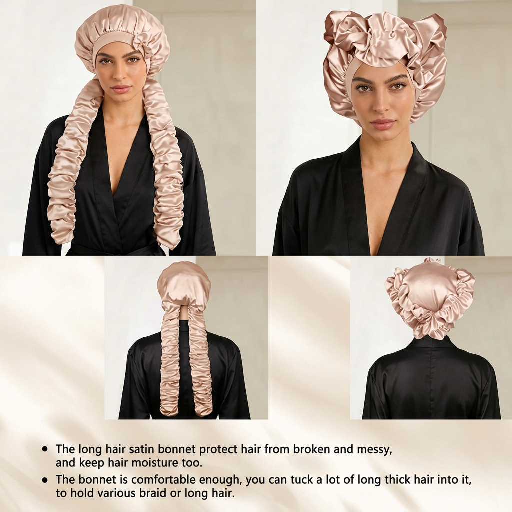 🎀Super long pleated side-edge satin sleep cap