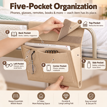 Bedside Caddy, 5 Pockets Felt Bedside Storage Organizer