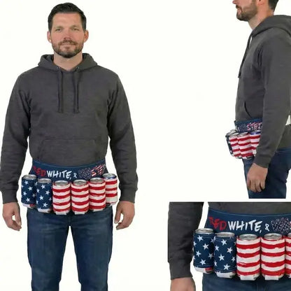 🍺 Patriotic Funny Beer Belt, Adjustable Beverage Holder