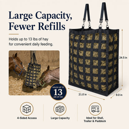 🔥4-Sided Slow Feed Hay Bag – Heavy-Duty Horse Hay Feeder to Reduce Waste & Promote Healthy Digestion