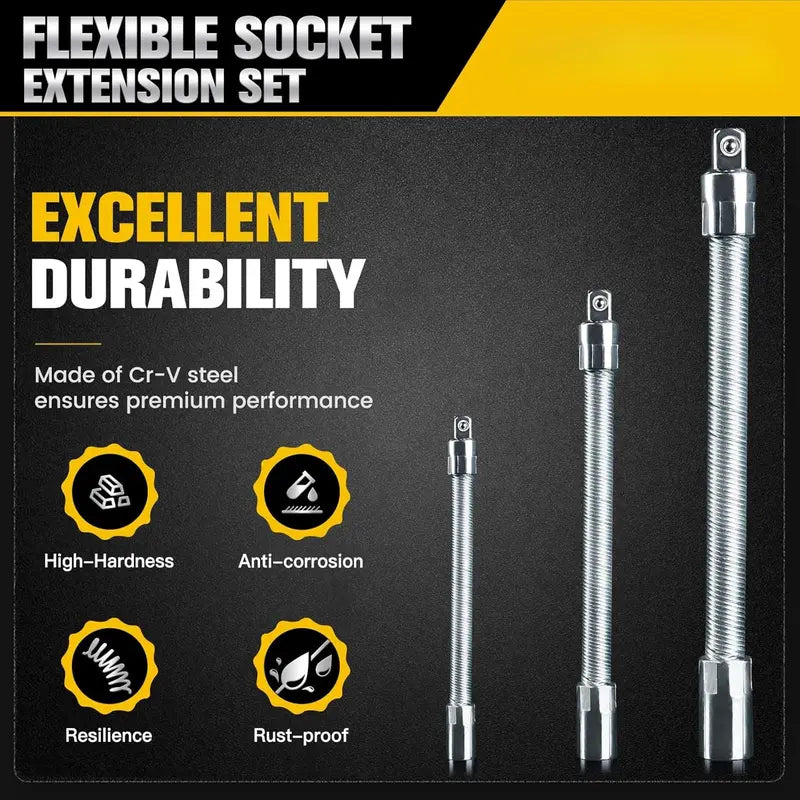🔧 Socket Ratchet Wrench Set - 3 Bendable Shafts Connecting Rod