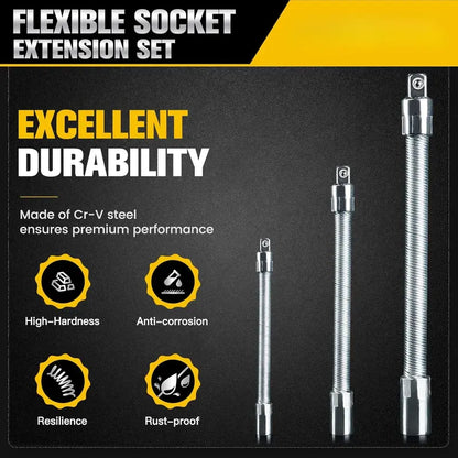 🔧 Socket Ratchet Wrench Set - 3 Bendable Shafts Connecting Rod