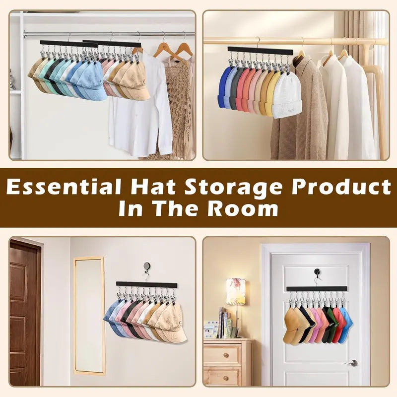 🧢📐 Wooden Clothes Drying Rack with 12 Stainless Steel Clips