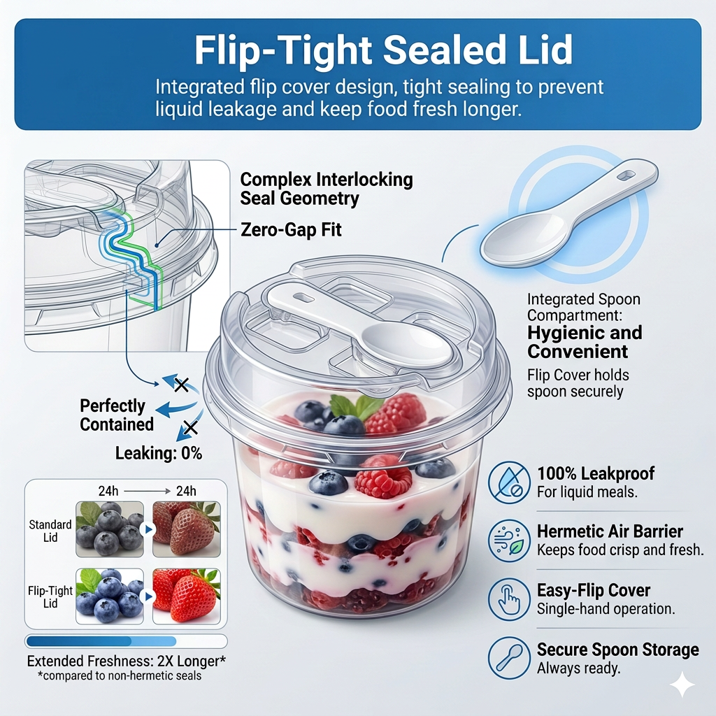 🧩10-piece set Round transparent plastic lid packaging box with spoon