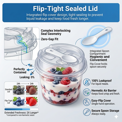 🧩10-piece set Round transparent plastic lid packaging box with spoon