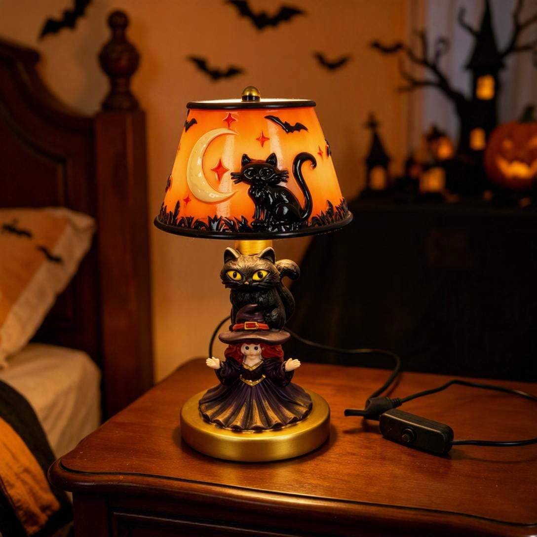 Witch Black Cat Table Lamp