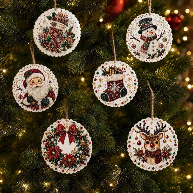 6-piece Christmas wooden diamond art ornament set