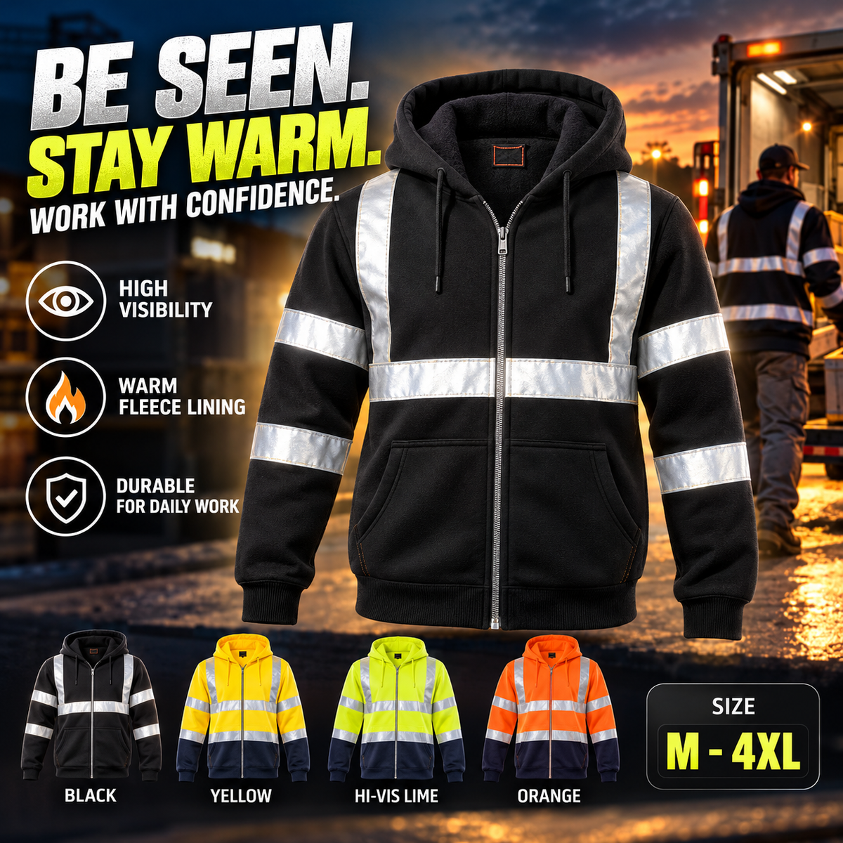 Men's Reflective Fleece-Lined Work Hoodie