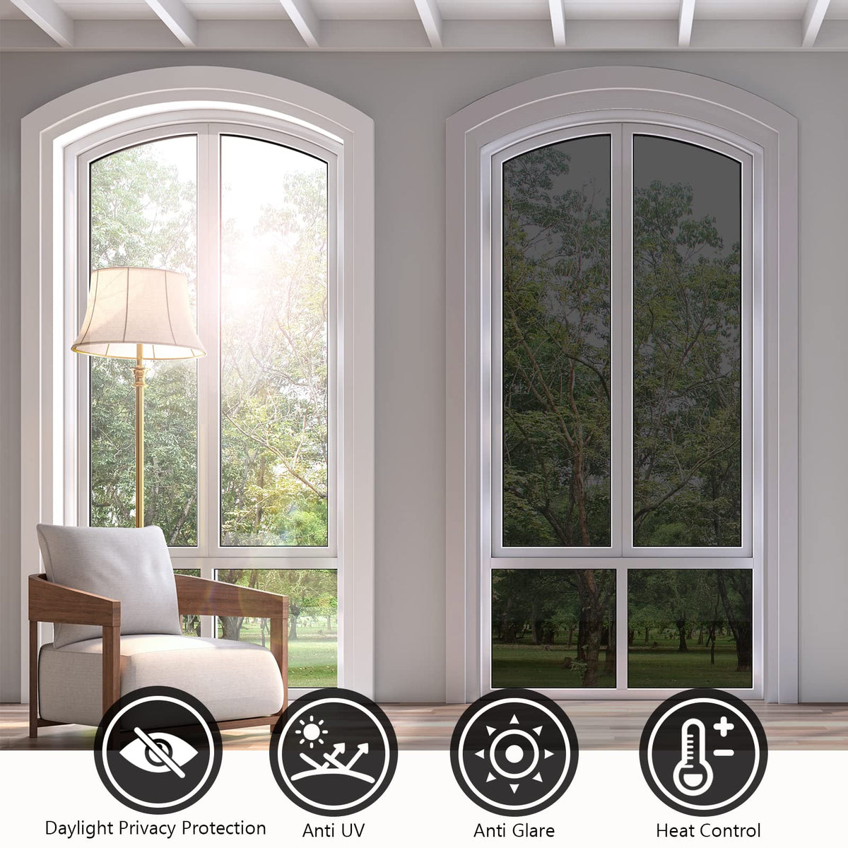 Window privacy film for privacy UV glare and heat control