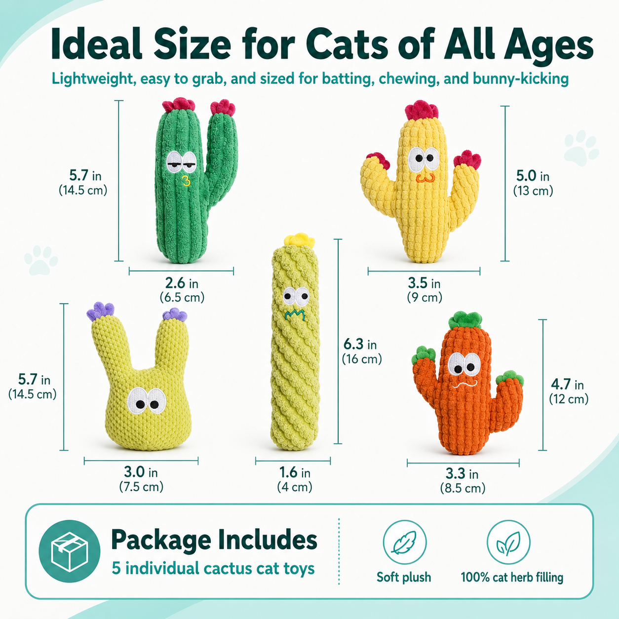 Cactus 5-Pack Cat Toy Set – Herb Filled, Teething Friendly, Natural Stimulation