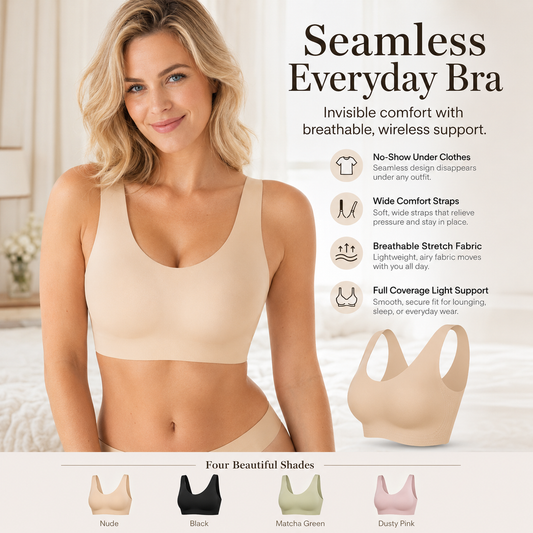 Seamless Wireless Bralette – Wide Comfort Straps, Breathable Lightweight Nude Bra, Smart Size Stretchy Fit