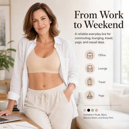 Seamless Wireless Bralette – Wide Comfort Straps, Breathable Lightweight Nude Bra, Smart Size Stretchy Fit