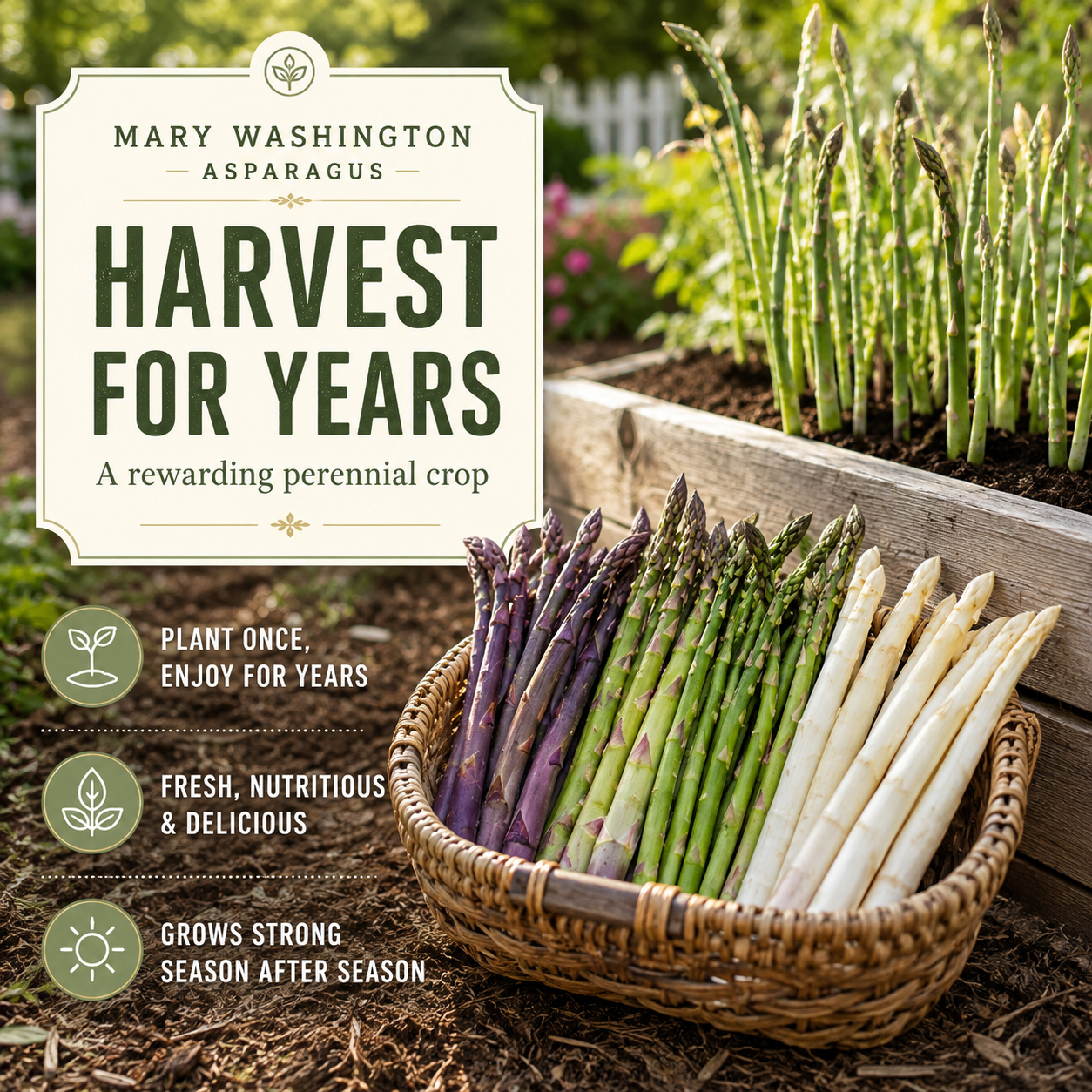🌿Four Seasons Asparagus Mary Washington Seeds – Perennial, Tender, Nutrient