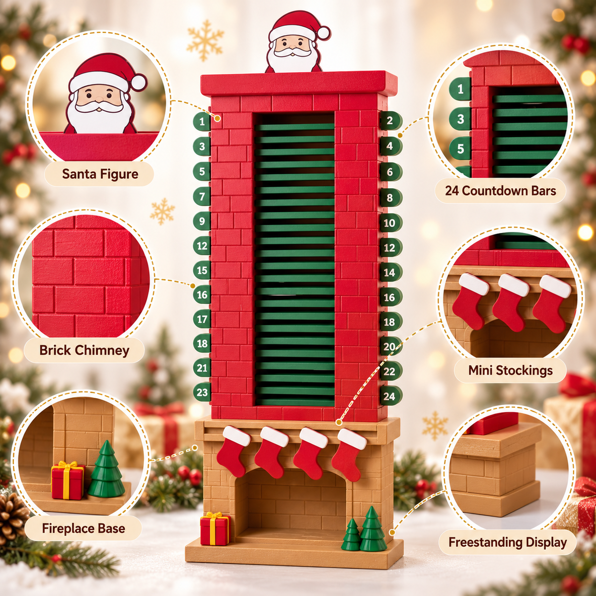 🎅 Santa Chimney Advent Calendar – 24-Day Interactive Christmas Countdown Decoration