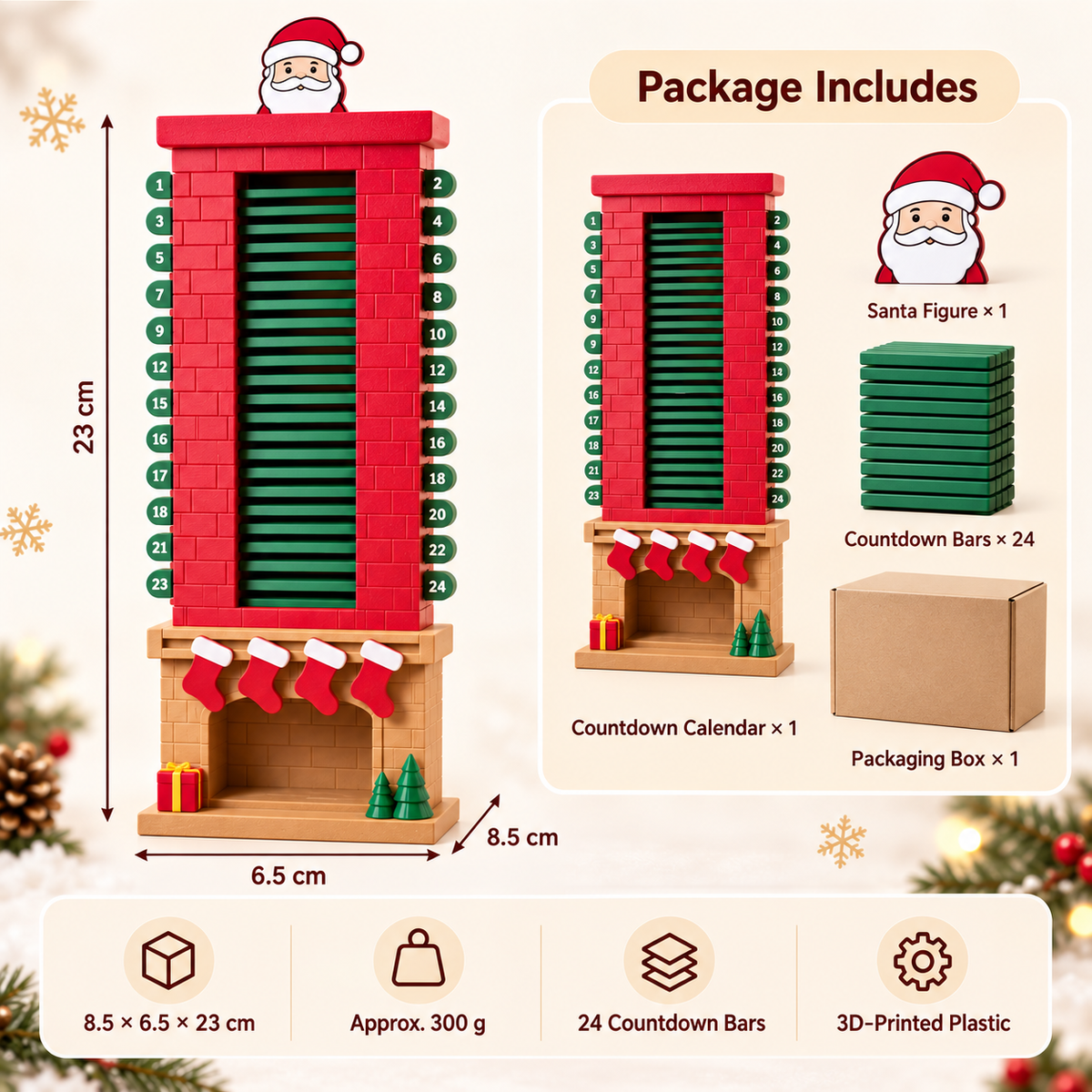 🎅 Santa Chimney Advent Calendar – 24-Day Interactive Christmas Countdown Decoration