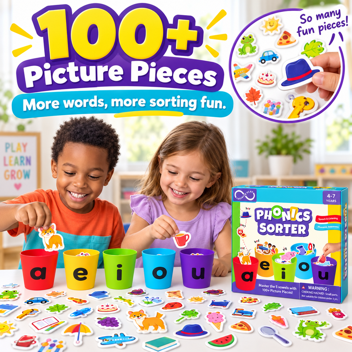 📚 Turn Vowel Sounds Into Play — 100+ Piece Phonics Sorting Toy for Kids Ages 4–7 ✨