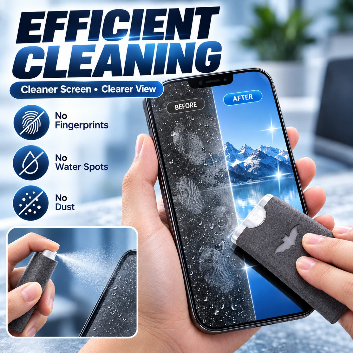 ✨2-in-1 Portable Screen Cleaner Spray & Microfiber Wipe