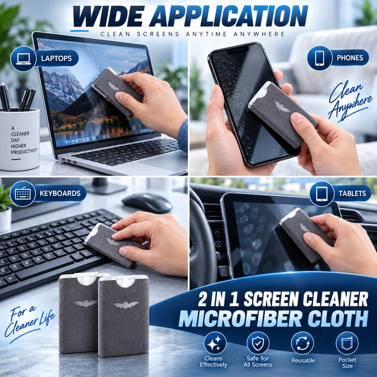✨2-in-1 Portable Screen Cleaner Spray & Microfiber Wipe