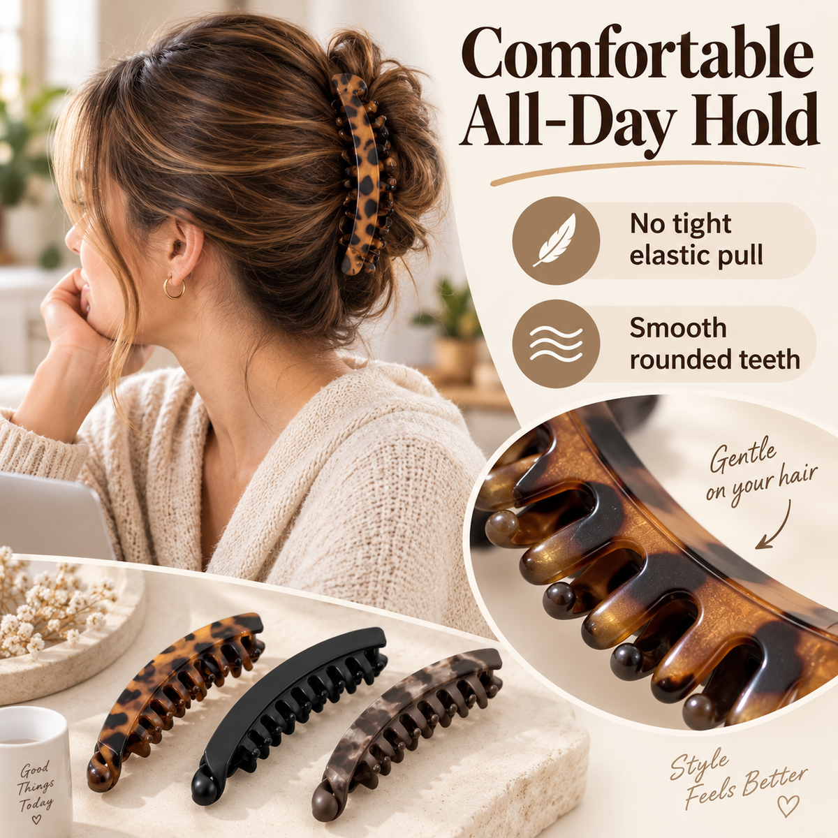 💇‍♀️ Get Fuller, Bouncier Hair Instantly! ✨ 3-Piece Effortless Banana Clip Collection 💕