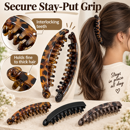 💇‍♀️ Get Fuller, Bouncier Hair Instantly! ✨ 3-Piece Effortless Banana Clip Collection 💕