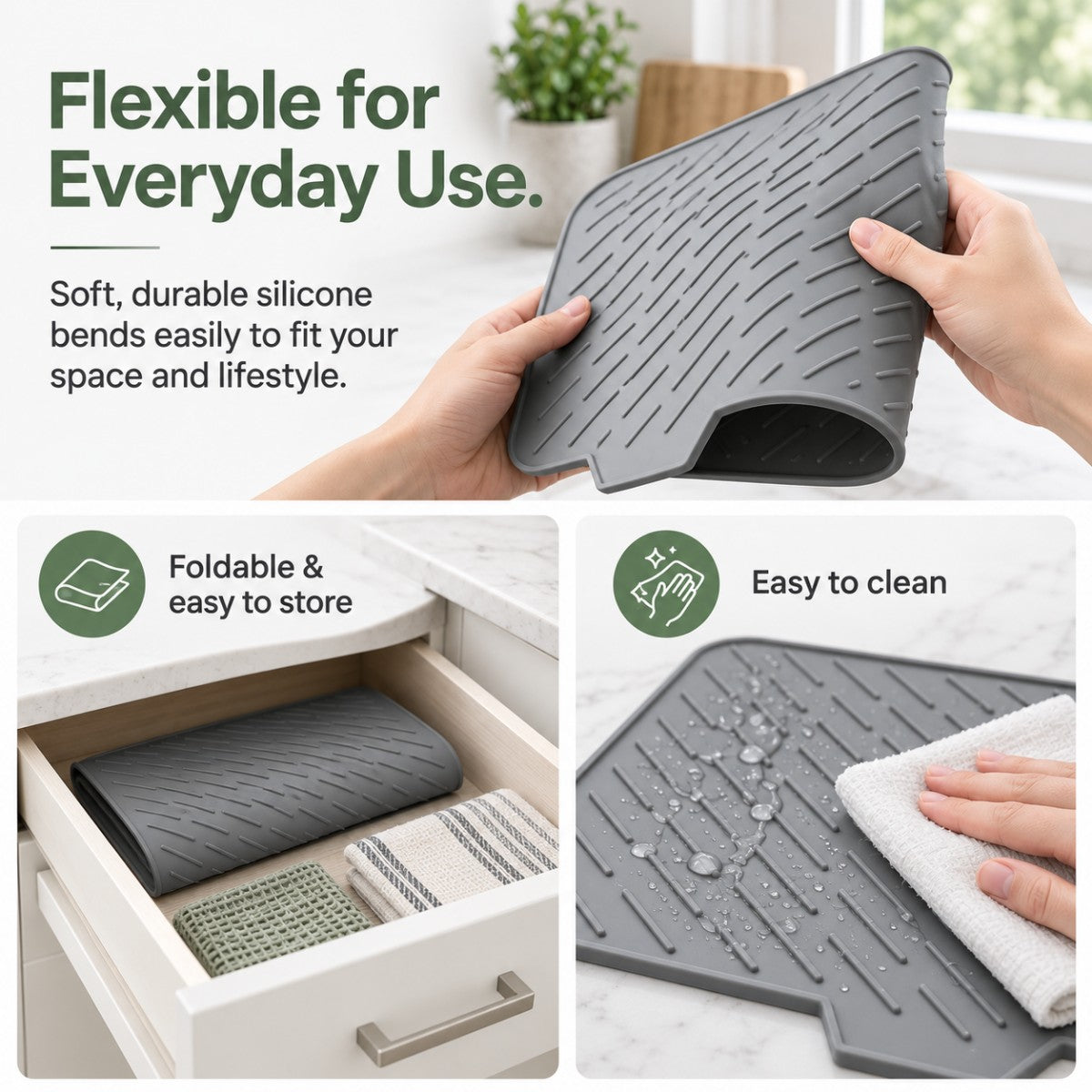 Flexible silicone dish drying mat bending easily for everyday use