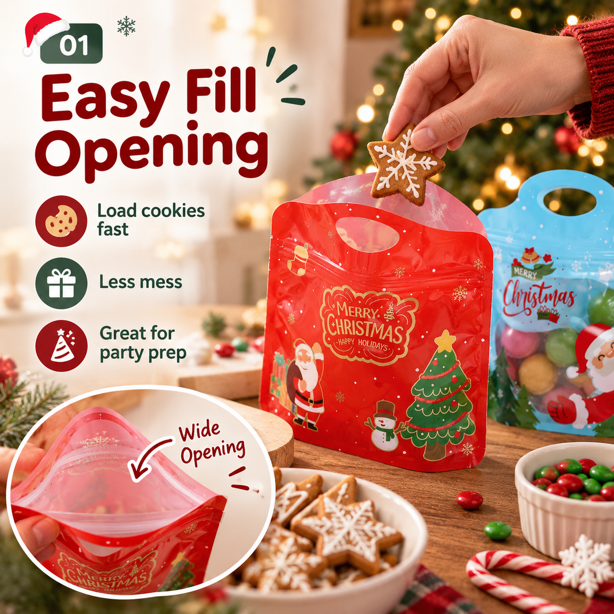 🎅🍬 Christmas Treat Bags - Resealable Holiday Candy Bags with Handle