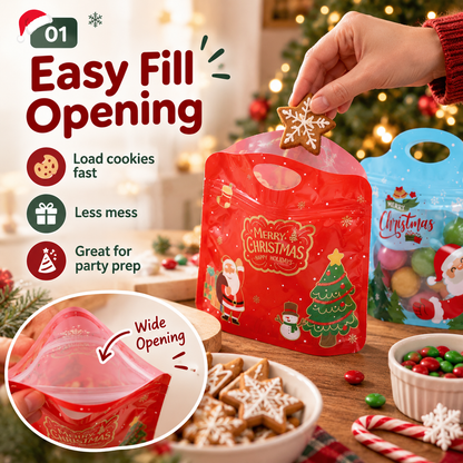 🎅🍬 Christmas Treat Bags - Resealable Holiday Candy Bags with Handle