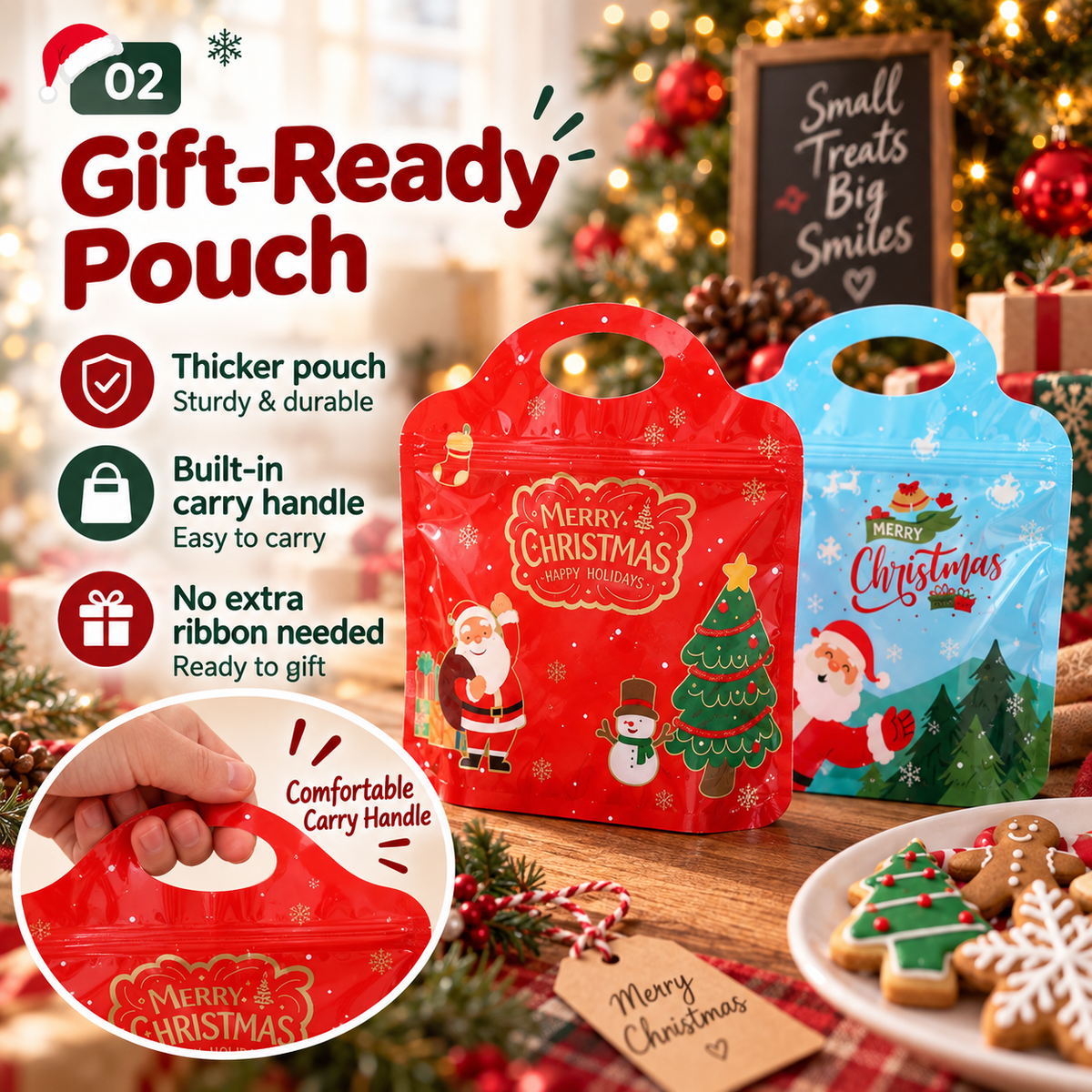 🎅🍬 Christmas Treat Bags - Resealable Holiday Candy Bags with Handle