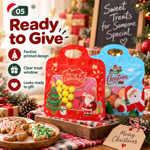 🎅🍬 Christmas Treat Bags - Resealable Holiday Candy Bags with Handle