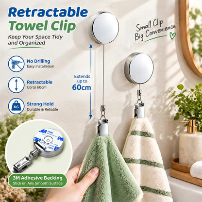 ✨ Retractable Towel Clip – Self-Adhesive & No Drill