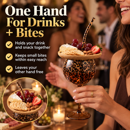 🍷 2-in-1 Wine Glass & Charcuterie Board Set! 🐆 Leopard Print Glass with Bamboo Snack Lid & Straw 🧀