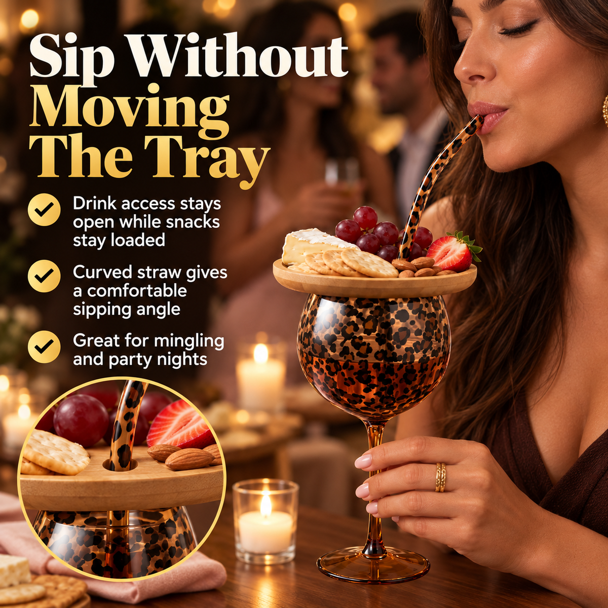 🍷 2-in-1 Wine Glass & Charcuterie Board Set! 🐆 Leopard Print Glass with Bamboo Snack Lid & Straw 🧀