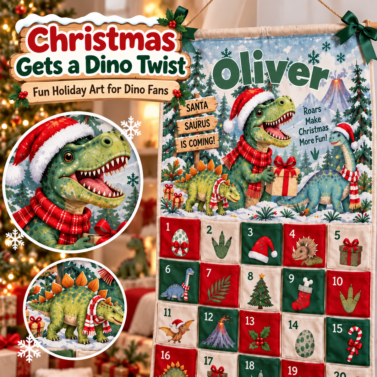 🦖 Personalized Dinosaur Christmas Advent Calendar – A Magical Countdown Made Just for Kids 🎄