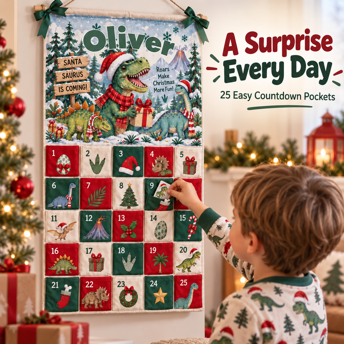 🦖 Personalized Dinosaur Christmas Advent Calendar – A Magical Countdown Made Just for Kids 🎄