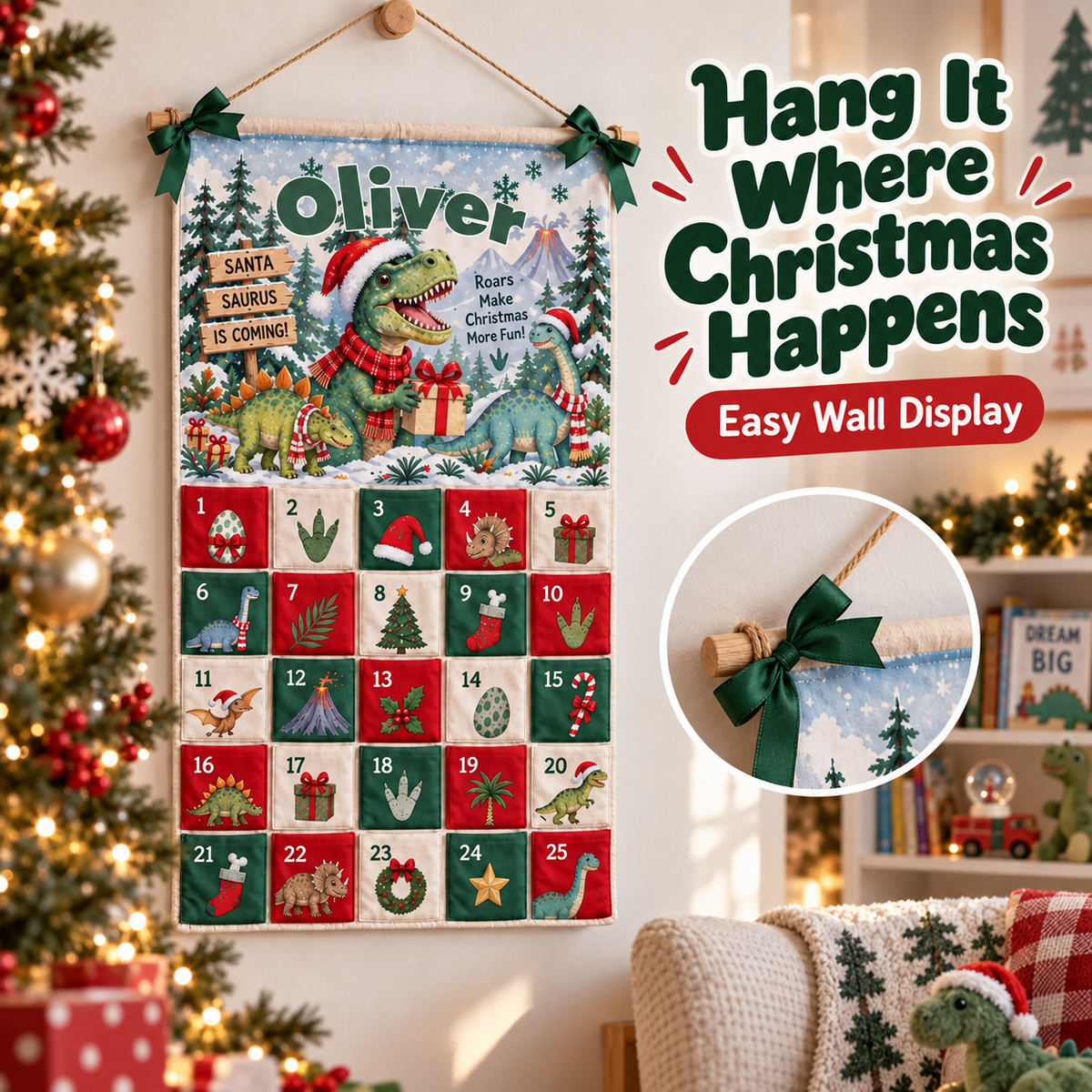 🦖 Personalized Dinosaur Christmas Advent Calendar – A Magical Countdown Made Just for Kids 🎄