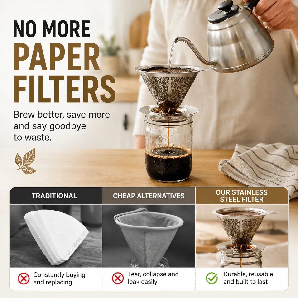 ☕ Never Buy Paper Filters Again! Reusable Stainless Steel Pour Over Coffee Filter 🌿💸