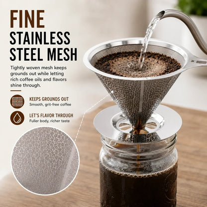 ☕ Never Buy Paper Filters Again! Reusable Stainless Steel Pour Over Coffee Filter 🌿💸