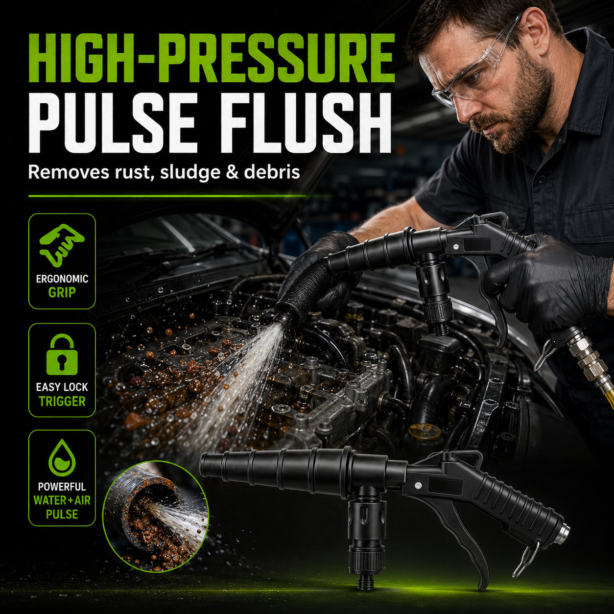 🚀 Blast Out Rust & Sludge Instantly! — High-Pressure Pulse Flush Gun Kit for Radiator Cleaning 🚗💨
