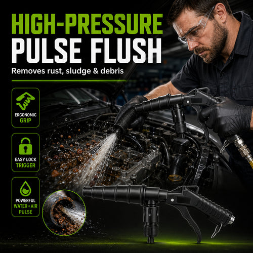 🚀 Blast Out Rust & Sludge Instantly! — High-Pressure Pulse Flush Gun Kit for Radiator Cleaning 🚗💨