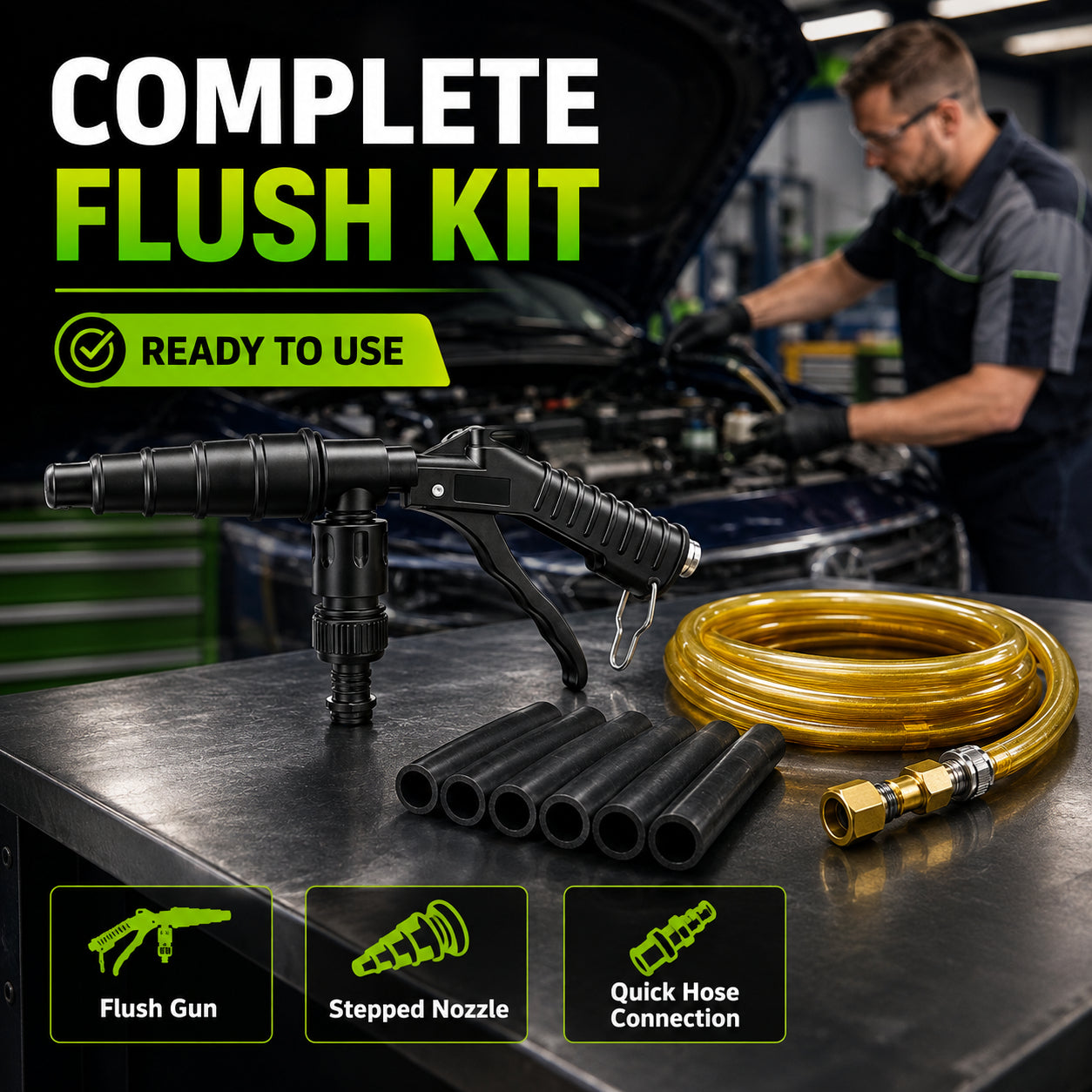 🚀 Blast Out Rust & Sludge Instantly! — High-Pressure Pulse Flush Gun Kit for Radiator Cleaning 🚗💨