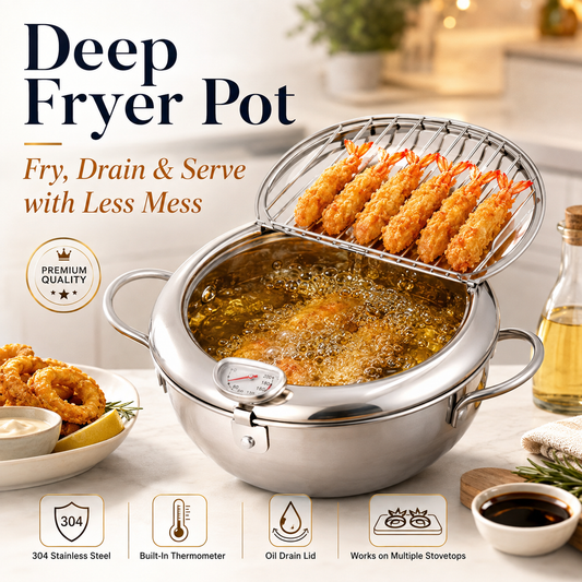 ⏰Limited-Time Free Shipping 🚚304 Stainless Steel Deep Fryer Pot with Oil Drain Rack & Thermometer🍟