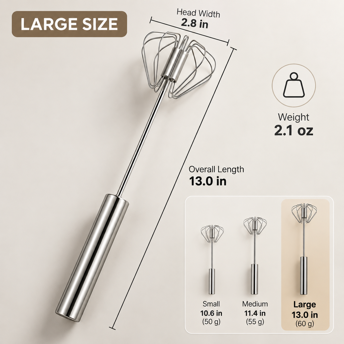 🥚 Hand-Push Rotary Whisk – Stainless Steel Spin Mixer for Eggs, Coffee & More